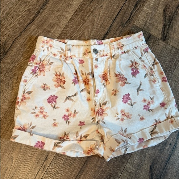 American Eagle Outfitters Pants - American Eagle Outfitters Cream and Pink High Waist Mom Shorts